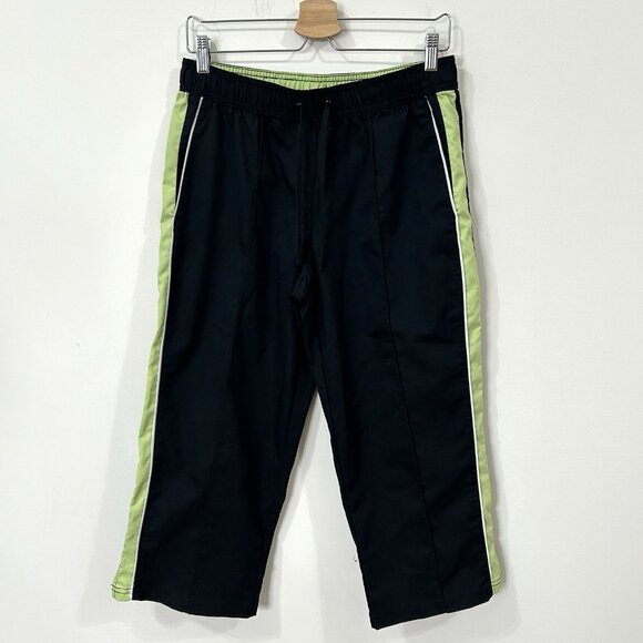 SJB Active Womens M Black Capri Pants Drawstring Waist Pockets Trim Slits Y2K - Picture 1 of 9